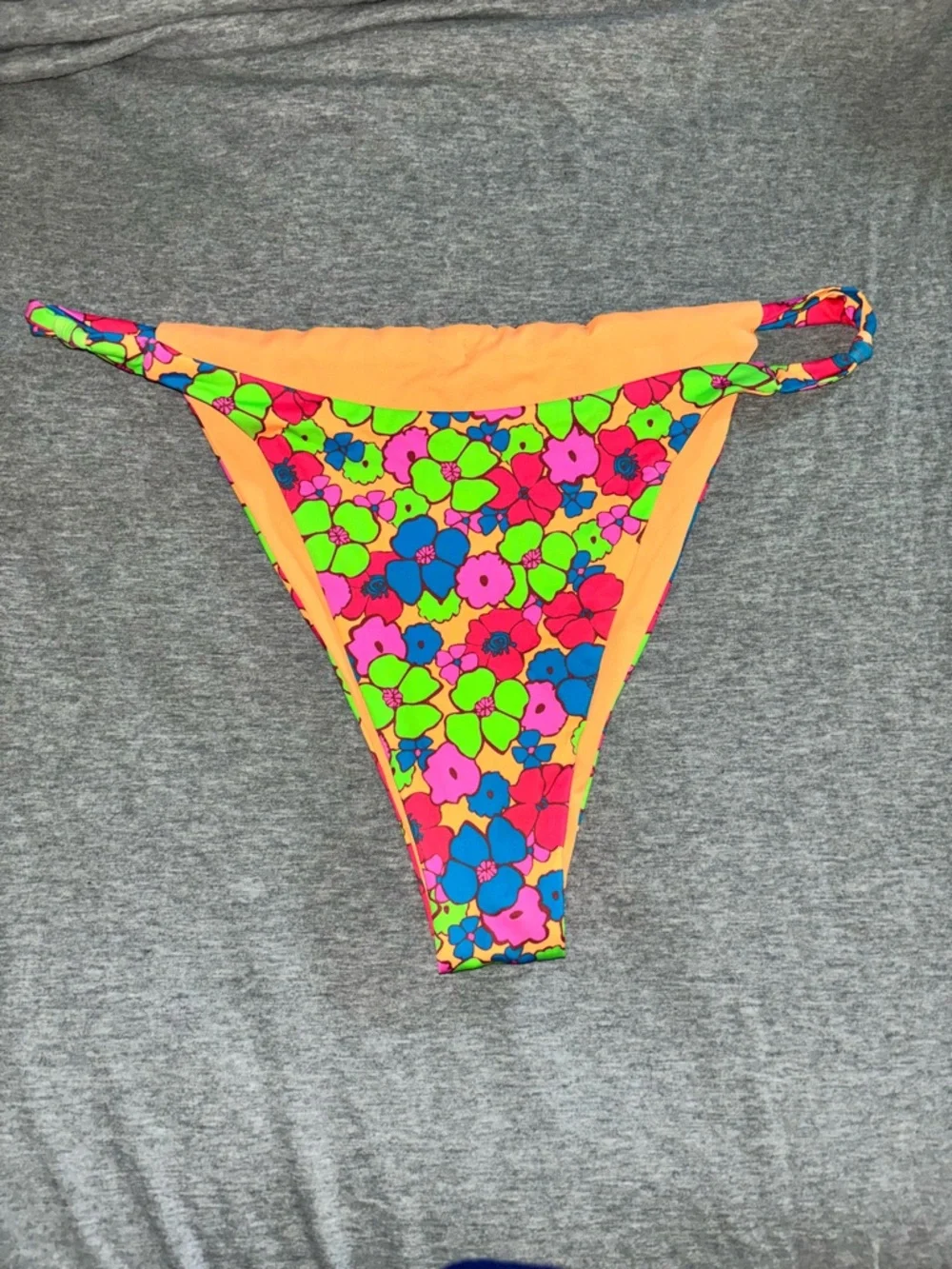 Frankie's Bikinis Neon Floral Orange-Blue-Pink Bikini Bottom